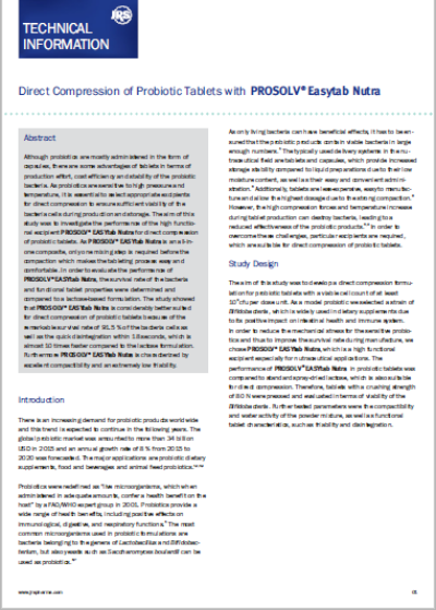 Direct Compression of Probiotic Tablets with PROSOLV EASYtab Nutra